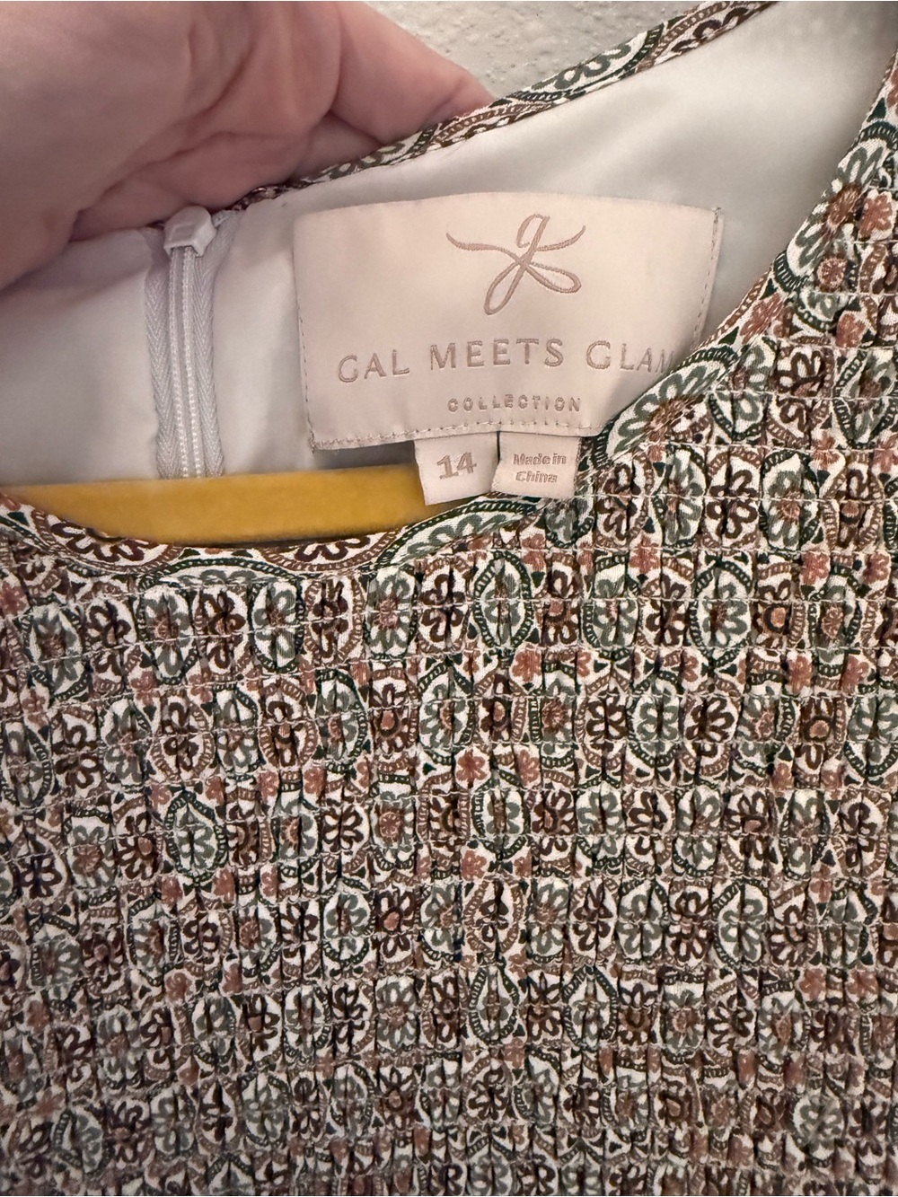 Gal Meets Glam Olive, Cream & Rust Smocked Bodice Midi Dress - Picture 2 of 2